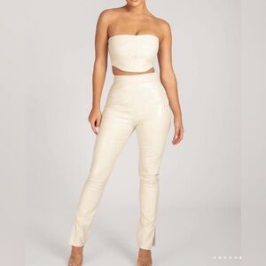 Meshki - Annabelle High Waisted Croc Skinny Pant - Cream
XS